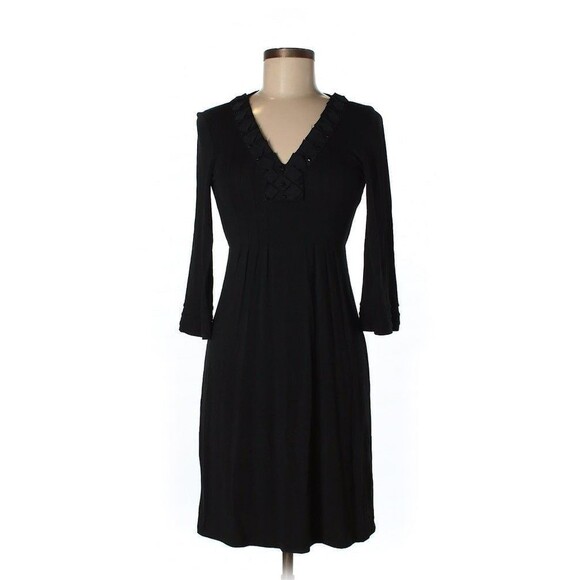 NWOT NY&Co Black Midi Pleated Empire Dress Size XS Ruched V-Neck Embellished - Picture 1 of 3